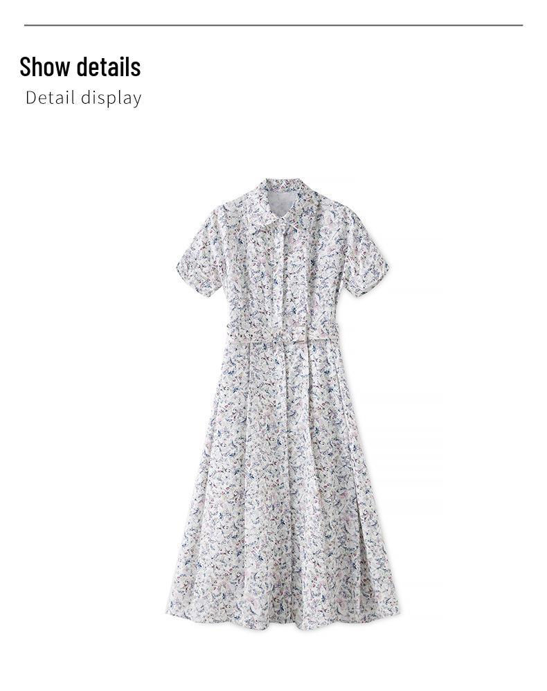 Elegant Women's French Butterfly Print Waist-Hugging Summer Dress