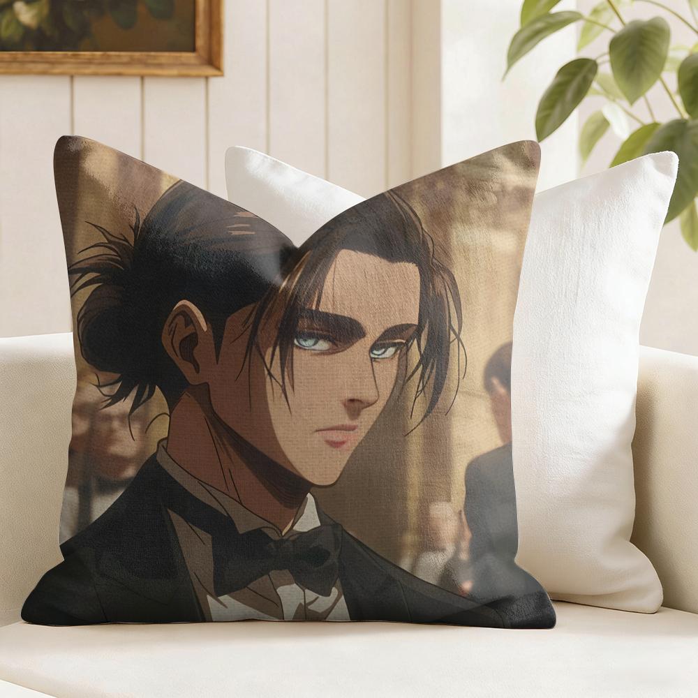Anime Aattack On Titans Cushion Cover Natural Linen Double Sided Print Throw Pillow Case for Sofa Couch Home Decor