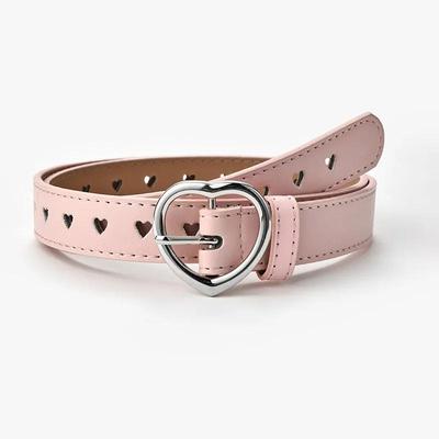 Faux Leather Belt Kids Cute Peach Heart Buckle Belts For Girls Solid Waistband Love Heart Eyelet Grommet Waist Belt