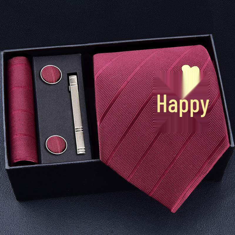 Men's Formal Tie Gift Box: Five-Piece Set with Logo, 8cm Striped Black for Weddings and Business 