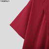 INCERUN Summer Two Pieces  Men V Neck Texture Short Sleeve Tops and Shorts Clothing Sets