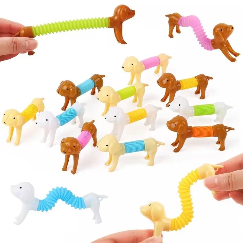 Cartoon Stretchable Dog Telescopic Tube Stress Relief Toy for Kids Birthday Party Favors Pinata Fillers