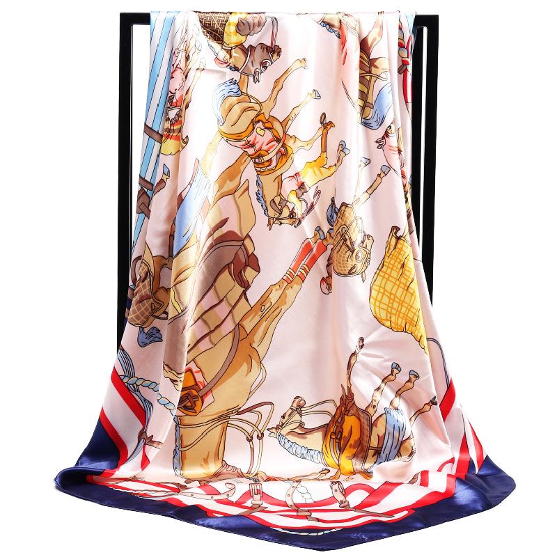 Luxury Women Silk Scarf Square Bandana Design Brand Headband Female Satin Hijab Large Shawl Wrap Lady Kerchief Chain Print New