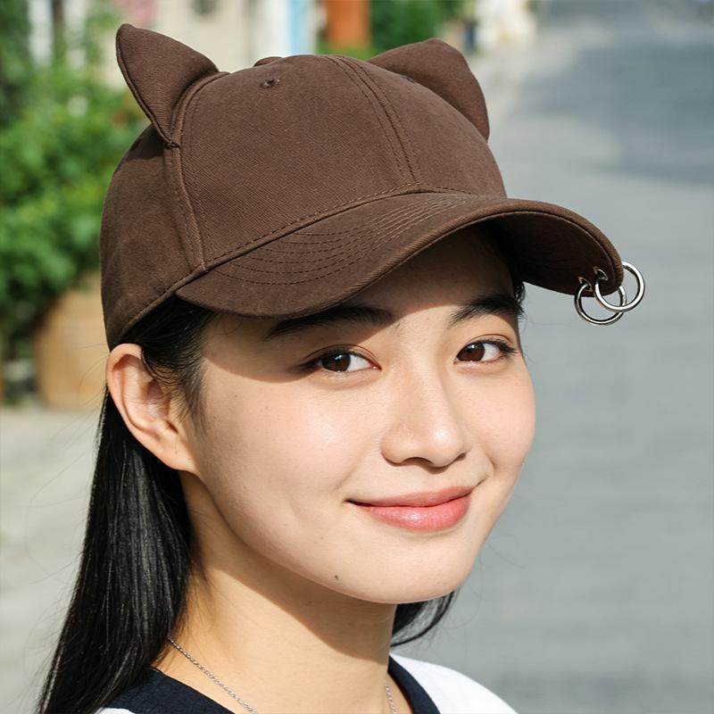 Women Men Korean Cute Cat Ear Design Baseball Cap for Women Premium Cotton Breathable Sun Hat for Spring Summer