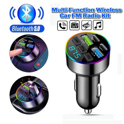 66W Schnellladung Bluetooth 5.0 FM-Transmitter 4 Anschlüsse (Doppel-USB+Typ-C) RGB Umgebungslicht Freisprech-Auto-MP3-Player