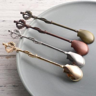 Colher de Café de Liga de Zinco Retro Folhas de Cardo Cabo Longo Colher de Mistura Colher de Chá Sorvete Mel Colher de Sobremesa Utensílios de Mesa de Cozinha