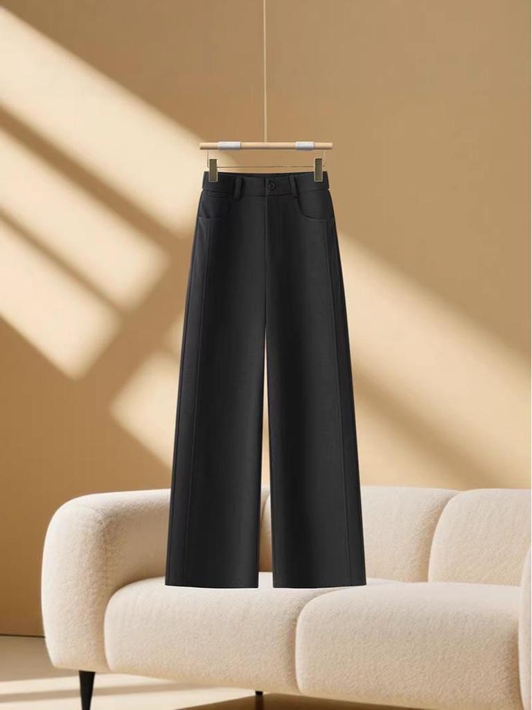 Women's High-Waist Slimming Woolen Wide-Leg Pants - Autumn/Winter 2025 Collection