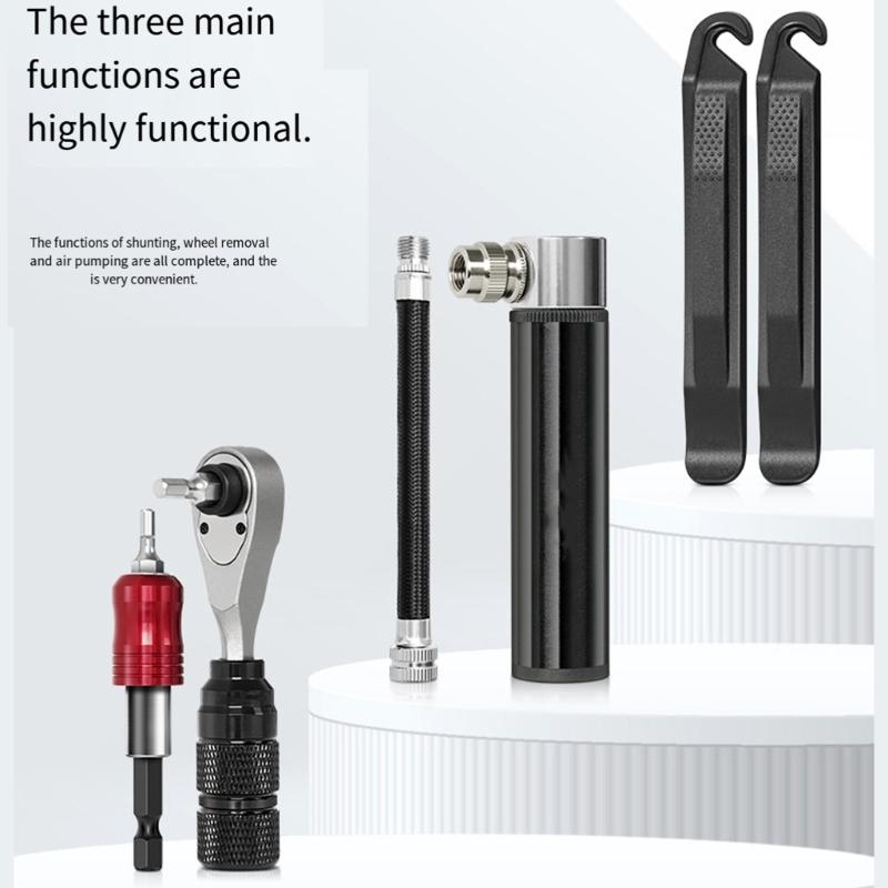 Portable Bike Service Kit with Driver Handle Ratchet Wrench, Tire Aids and Mixed Driver for Daily Travel Maintenance Task Support