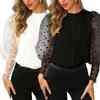 Kvinner Casual Ensfarge Rundhals Dot Mesh Lang Puffermet skjorte Bluse Topp