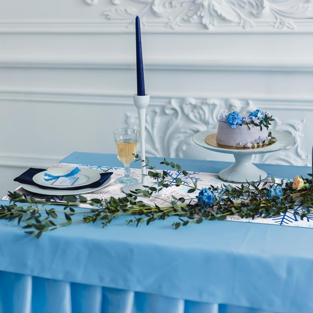 Christmas Blue Silver Snowflake Linen Table Runner Party Decor Winter Holiday Kitchen Dining Table Runner Christmas Decorations