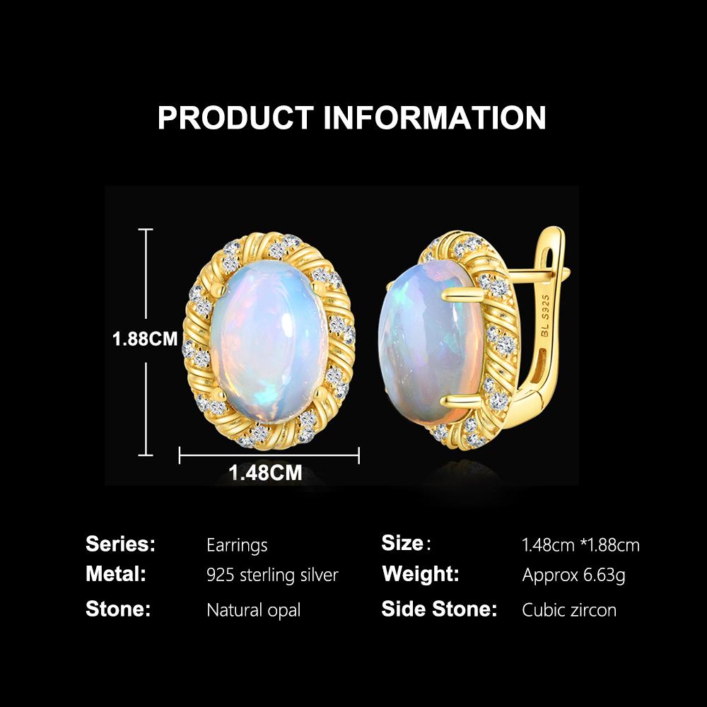 Gorgeous 925 Sterling Silver Women's Clasp Earrings Fine Jewelry for Festival Gift, Oval 10*14mm Natural Opal Awaken Inspiration