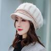 Female Autumn and Winter Casual Rabbit Fur Duck Tongue Beret Winter Cold Warm Knitted Wool Hat