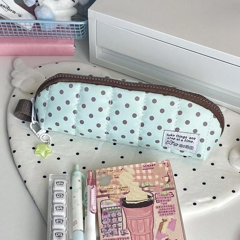 Polka Dot Pencil Case Korean Style Handheld Pen Bag Large Capacity Portable Stationery Bag Back To School Gift