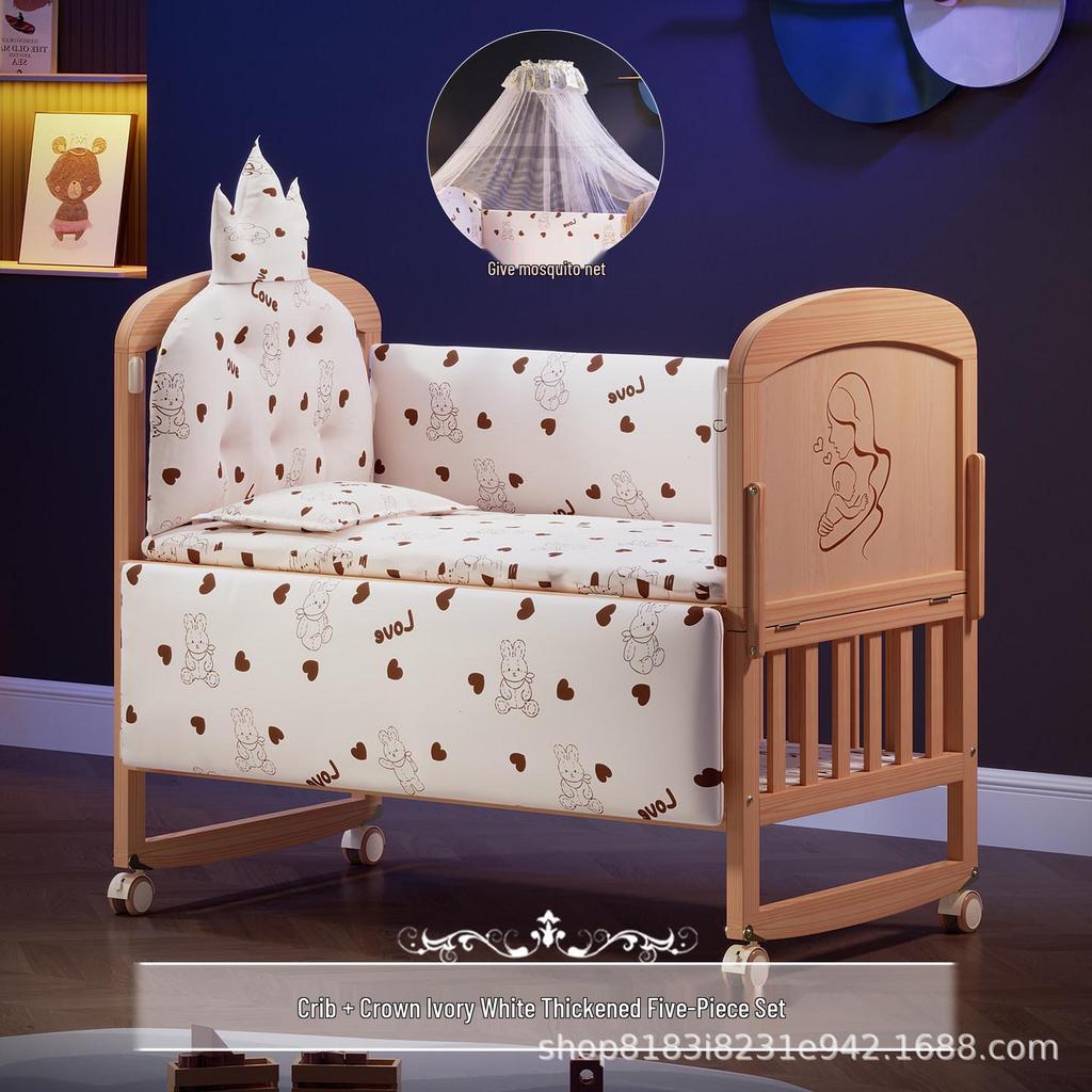 Movable Solid Wood Baby Crib & Rocking Cradle