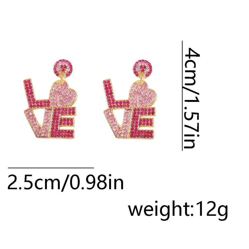 New Valentine's Day Series Letter Zircon Temperament Fashion Trend Versatile Earrings Jewelry Women