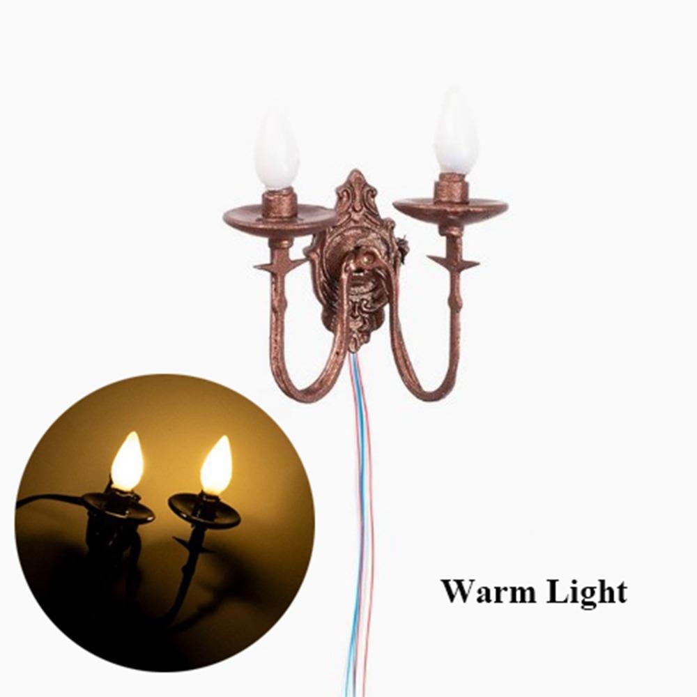 New 2.5*2.7cm Dollhouse Wall Lamp ABS Metal Material 3V White/Warm Light Model Doll House Garden Decor Sand Table Chandelier
