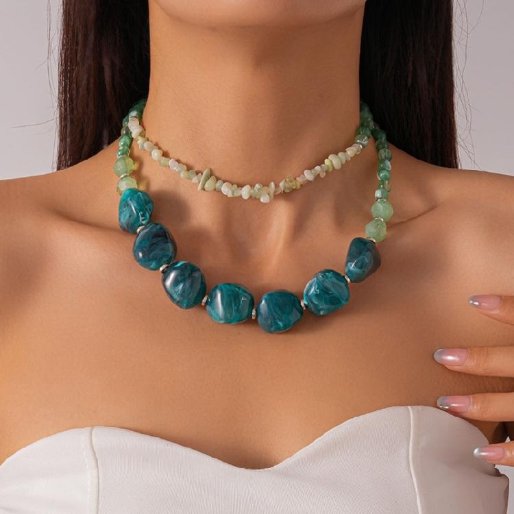 Contemporary Layering Acrylic Necklace Unique Square Circle Combination Vintage Aesthetic Fashion Statement Neckchain