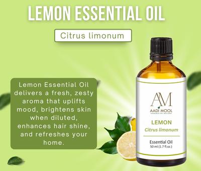 Aadi Mool Lemon Essential Oil | 100% Pure & Natural, Undiluted Lemon Oil for Aromatherapy, Skin & Hair Care | Citrus Essential Oil for Diffuser,