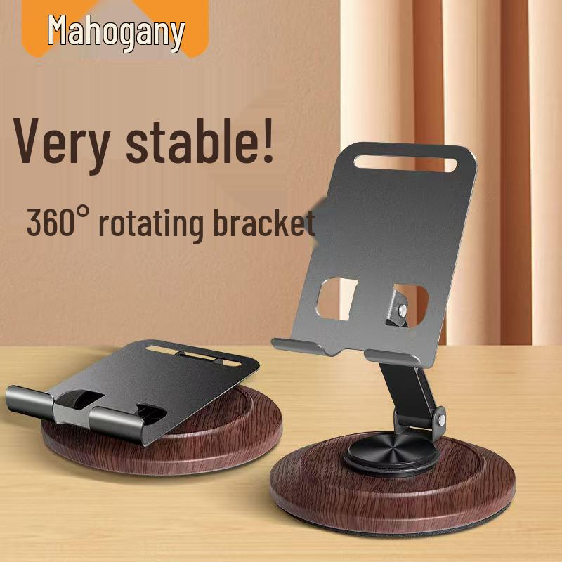 Wood Grain Rotating Foldable Phone Holder: Multifunctional Desktop Stand for Convenient Viewing. Gold Wood Grain