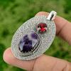 Sterling Silver Oval Chevron Amethyst Stone Mozambique Garnet Pendant Jewelry
