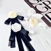 Camellia Flower Ribbon Brooch Black White French Style Pin Brooch For Women Shirt Collar Pins Vintage Party Brooches Jewelry