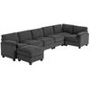 Corner Sofa U-Shaped Sofa Couch with Spring Cushioning, Padded Armrests, Movable Ottoman, Corduroy, 292x224x85 Cm, Dark Grey