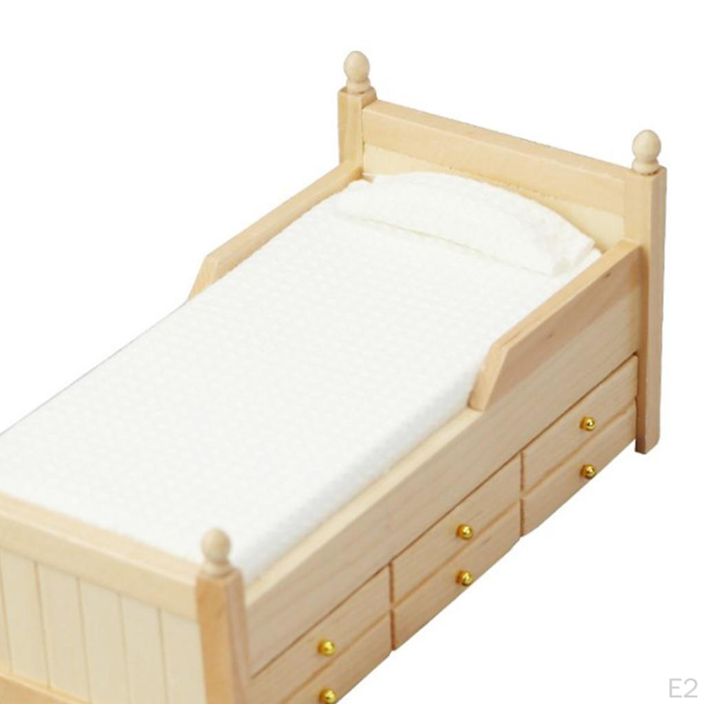 Dollhouse 1:12, Single Miniature Bed with Drawer, Toy Model, Home for Children, Dolls, Furniture,
