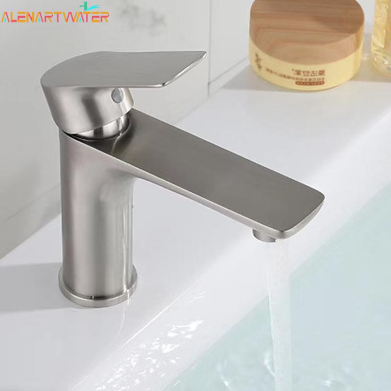 304 Stainless Steel Bathroom Faucets Deck Mounted Hot Cold Mixer Tap Single Cold Lavatory Washing Basin Sink Faucet