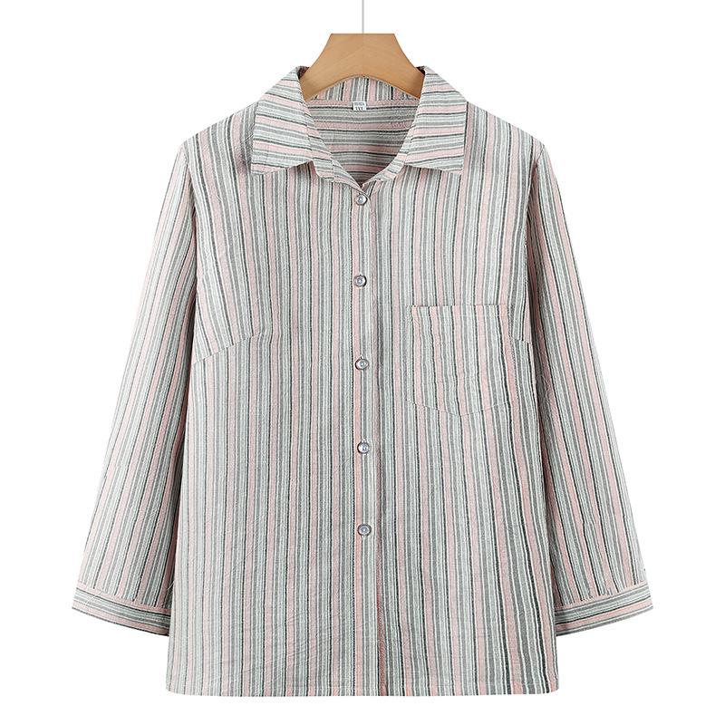

Grandma s Pure Cotton Striped Long-Sleeve Shirt for Spring and Autumn 3XL (120-135 jin) червоний