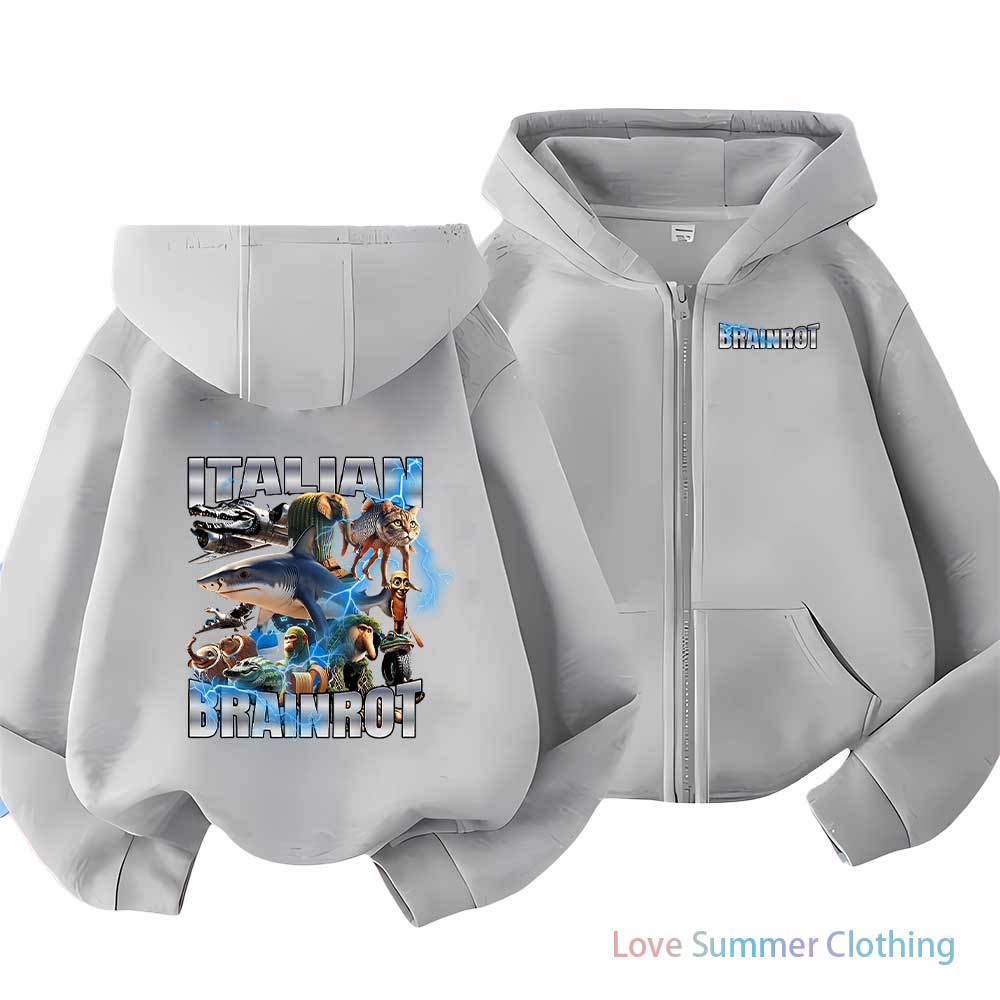 2025 Italian Brainrot Funny Kids Hoodie Boy’s Tralalero Tralala Tung Tung Sahur Bombardiro Crocodilo Brr Brr Cappuccino Hoodie