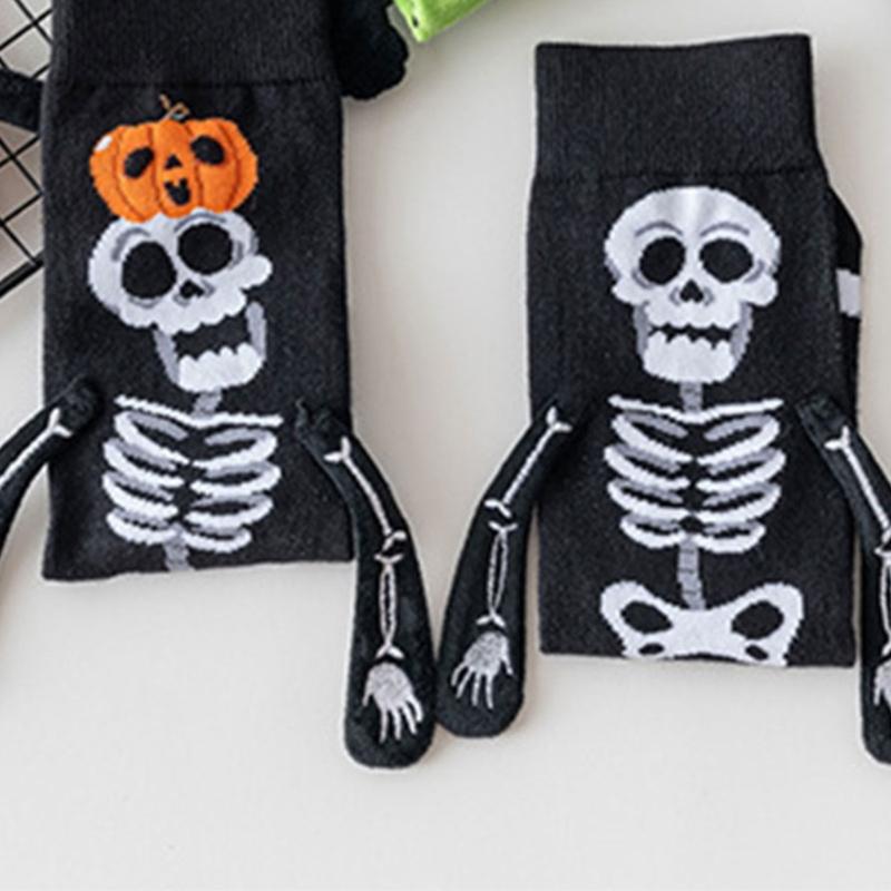Creative Embroidery Skeleton Hand Design Cotton Halloween Ankle Socks Unisex Comfortable Casual Wear Party Accessory