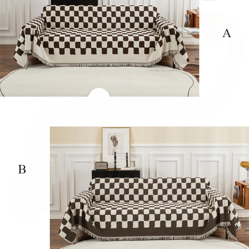 Checkerboard Sofa Cushion Cover Non-slip Winter All-inclusive Ultra-thick Plaid High-end Household Four-season Front AB Side Dual-use Sofa Towel