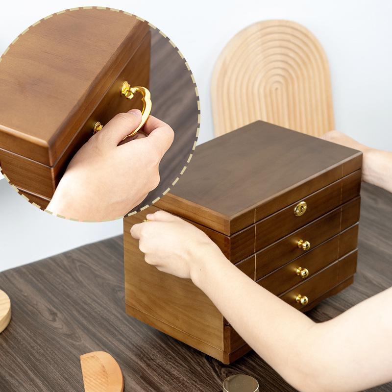 Exquisite Vintage Solid Wood Jewelry Box with Lock for Necklaces, Earrings, and Rings