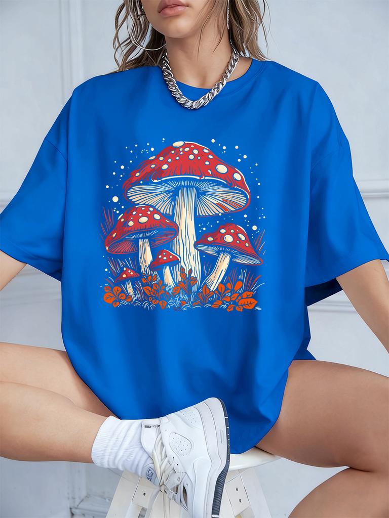 Red Mushroom Personality Prints TShirt Women Cotton Summer Short Sleeve T Shirt Soft Loose ONeck Tops Casual Woman Clothes
