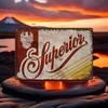 Vintage "Superior Beer" Metal Sign with Eagle Emblem & Mount Fuji Sunset Design - Rustic Retro Tin Art for Home, Bar, Cafe Decor