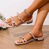 Fashion Bowtie Shiny Crystal Decor Flat Sandals for Women Plus Size Patent Leather Square Toe Slippers Summer Light Comfort Casual Shoes