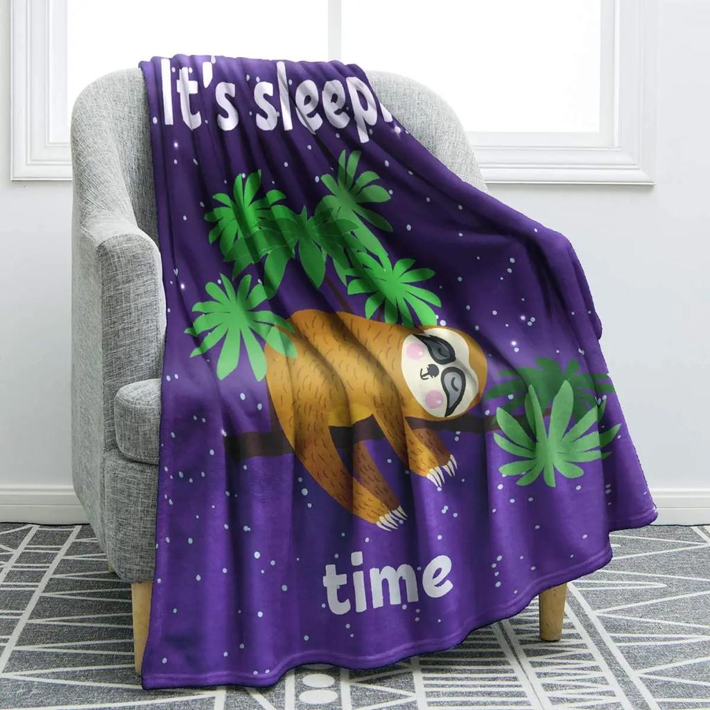 Cartoon Sloth Flannel Throw Blanket Cute Wild Animals Lazy Sloth Blanket for Bed Sofa Couch Warm Lightweight Super Soft Blanket