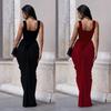 Women Square Neck Sleeveless Draped Maxi Dress Solid Color Elegant Evening Formal Dress