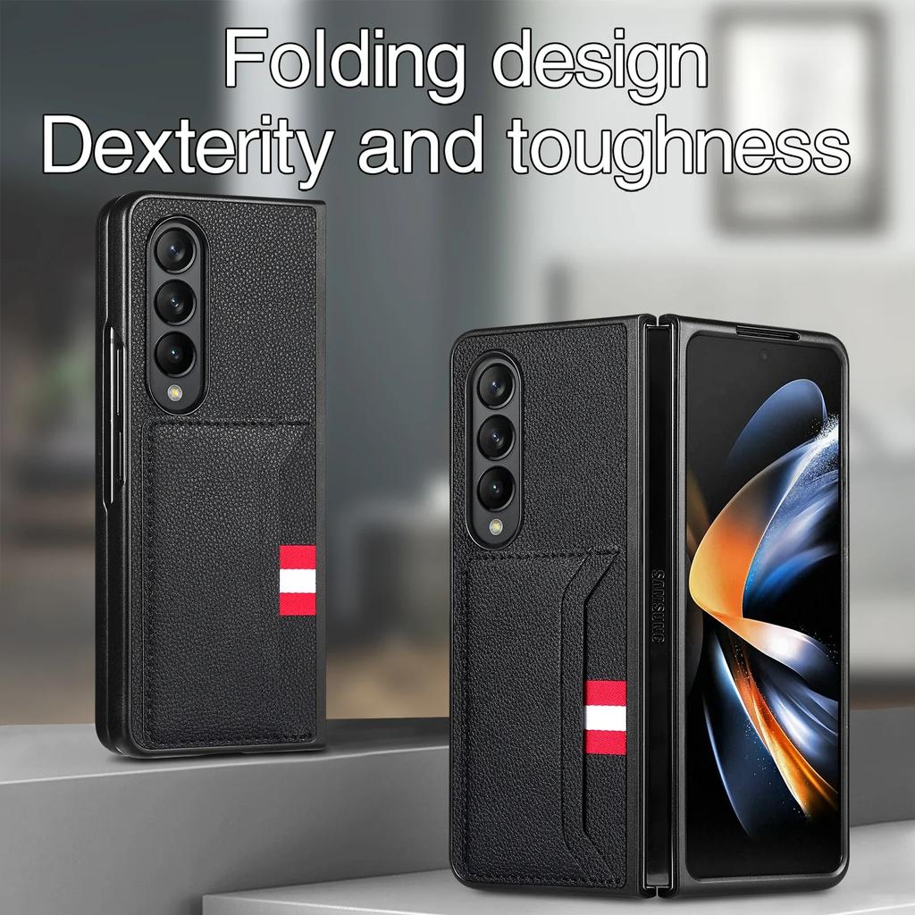 Card Holder Leather Case for Samsung Galaxy Z Fold7 Fold6 5G Fold5 Fold 7 6 5 Fold4 Fold3 Fold 4 3 Slim Thin Cell Phone Bag