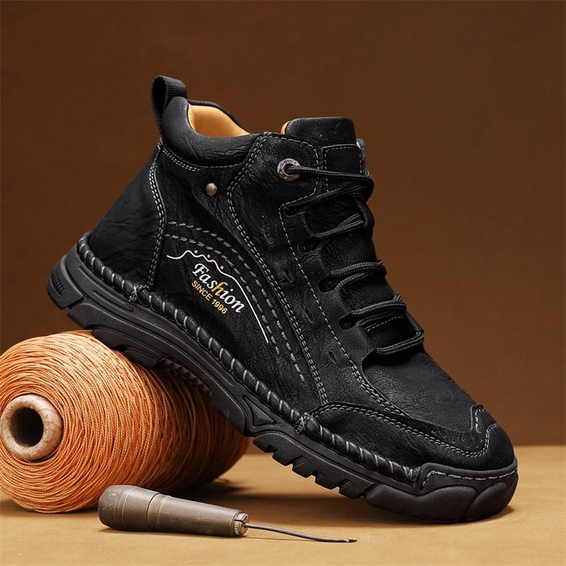 Men's High-top Leather Boots Casual Sneakers Outdoor Shoes