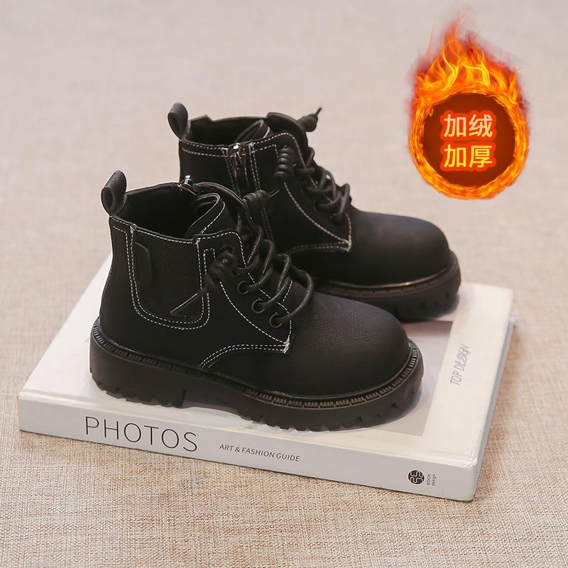 [Kids Martin Boots Fall Winter Leather Boots Warm Fleece Lined Boys Fashion Boots Big Kids Girls Ankle Boots] size 30