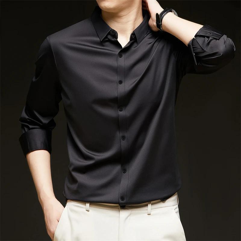 

Новая мужская рубашка business casual с длинным рукавом, однотонная, устойчивая к складкам, не мнется, удобная, для любого сезона, универсальный топ M чёрный