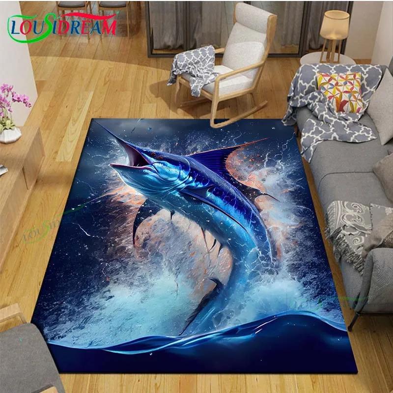 Moderne 3D-Haifisch-Teppich für Wohnzimmer Heim-Sofa-Dekoration, Kinder-Spiel-Dekor Bodenteppich Yoga-Matte Großer Teppich