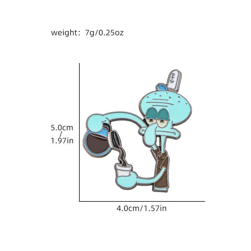 SpongeBob Cartoon Brooch & Keychain Set: Squidward, Patrick, Mr. Krabs