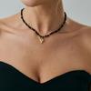 Irregular Imitation Crystal Beaded Necklace Choker Simple Love Pendant Collarbone Chain Necklace