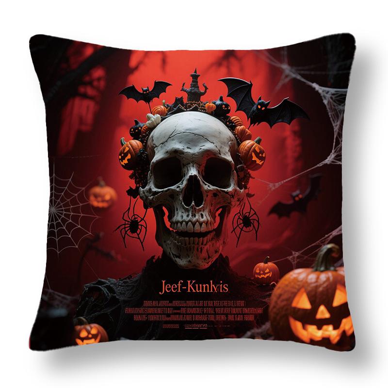 Halloween Skull Theme Throw Pillow Covers With Digital Printing Of Short Plush Fabric Car-Shaped Sofa Cushion Office Home Decor