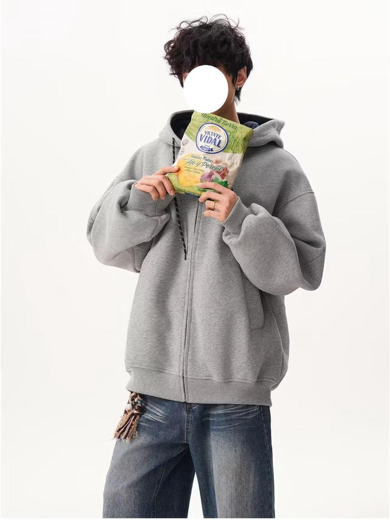 Moletom Color Block Unissex de Outono: Jaqueta Esportiva Solta Estilo College com Zíper Duplo