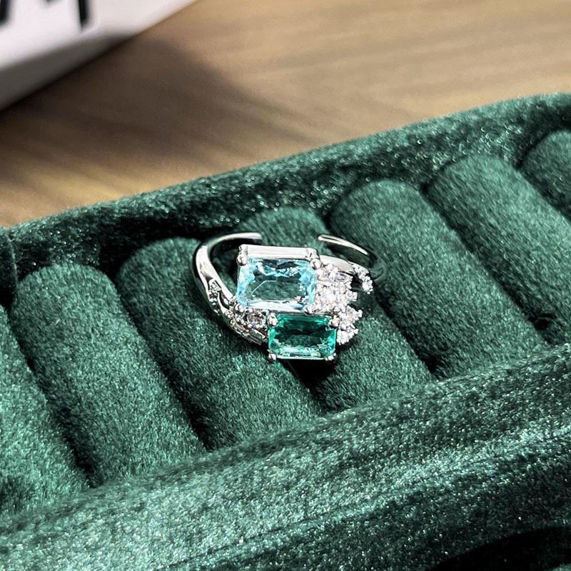 Ice through double zircon small sugar cube exquisite cross-border heavy industry fashion open ring women s light luxury high-end retro ring