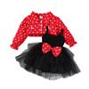 Girls' Toddler Strap Mesh Dress+Polka Dot Lapel Coat Set