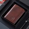 First Layer Cowhide RFID Anti-theft Brush Three Fold Wallet Men's Short Leather Retro